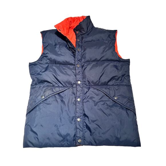 Unbranded Other - Vintage Reversible Down Puffer Vest Men's Large Navy Orange Colorblock 80s